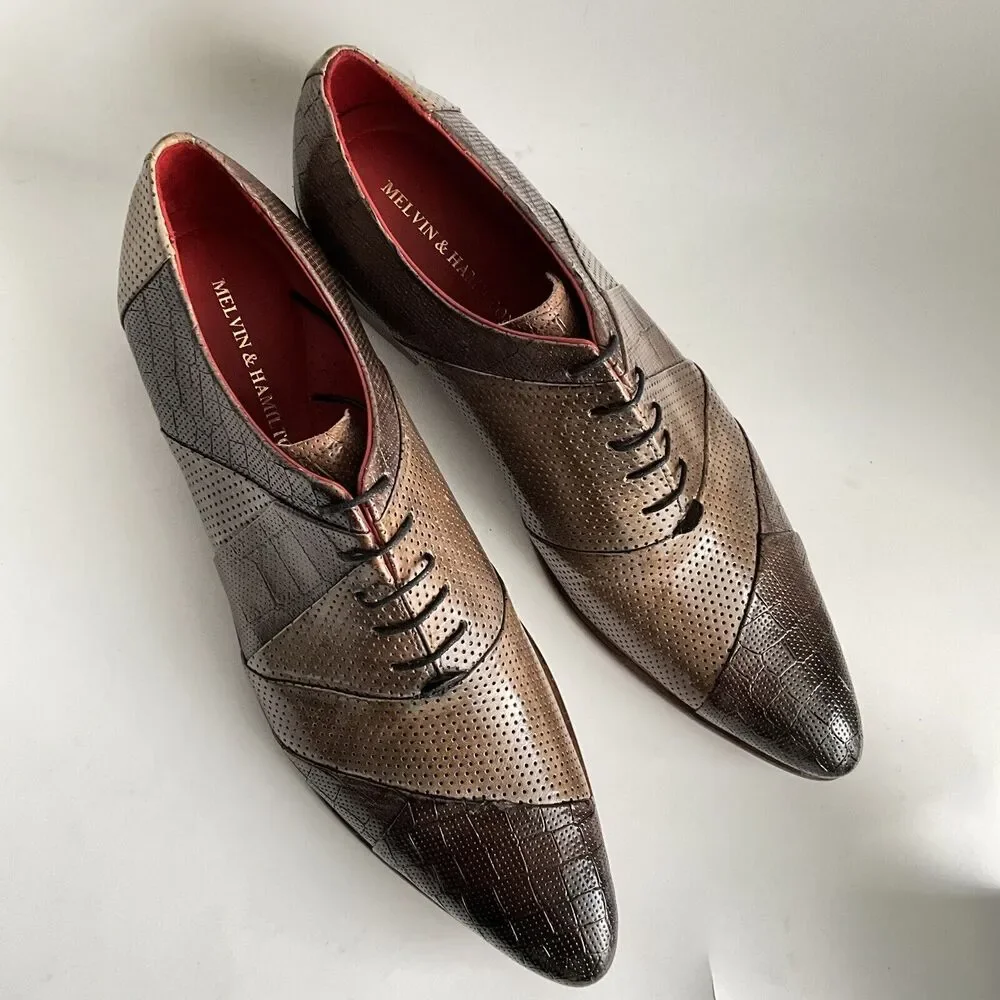 Melvin & Hamilton Leather Patchwork Point-toe Oxfords Brown Men 46
